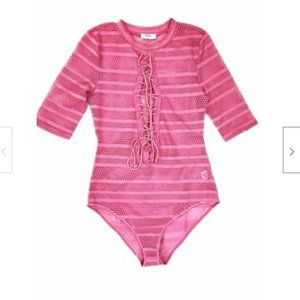 KTOO Eyelet Mesh Bodysuit Lace Up Mauve Pink M